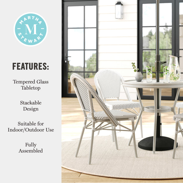 Gray & White/Gray Frame |#| All Weather Woven Bistro Table and 4 Chair Set with Aluminum Frames-White/Gray
