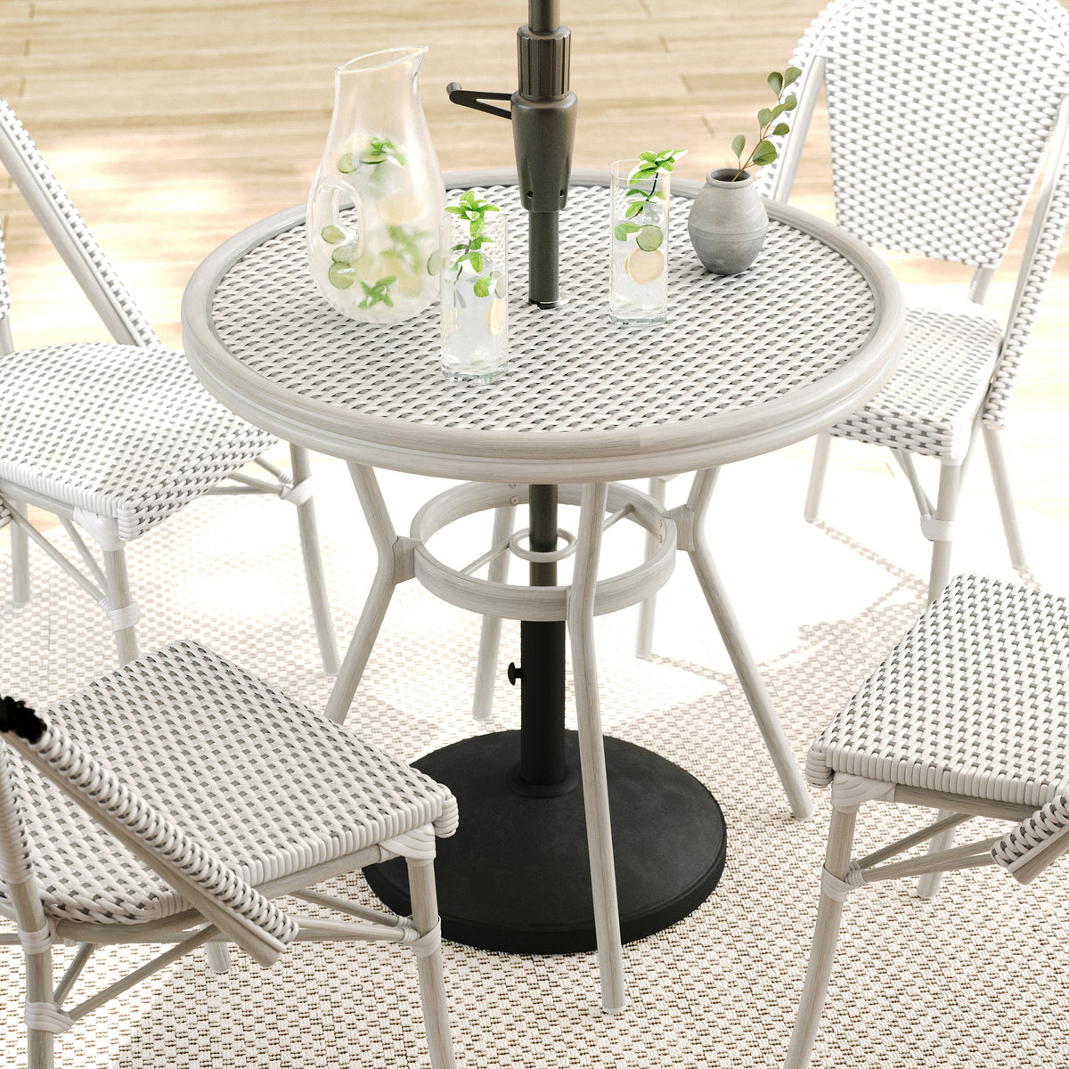 Gray & White/Gray Frame |#| All Weather Woven Bistro Table and 4 Chair Set with Aluminum Frames-White/Gray