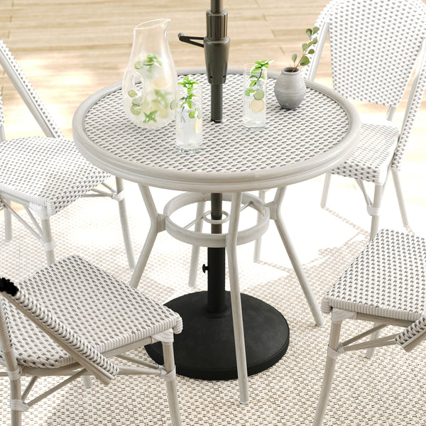 Gray & White/Gray Frame |#| All Weather Woven Bistro Table and 4 Chair Set with Aluminum Frames-White/Gray