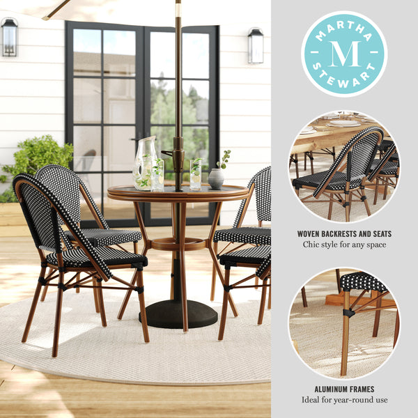 Black & White/Natural Frame |#| All Weather Woven Bistro Table and 4 Chair Set with Aluminum Frames-Black/White