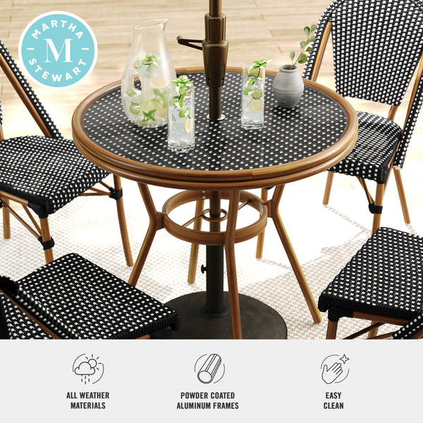 Black & White/Natural Frame |#| All Weather Woven Bistro Table and 4 Chair Set with Aluminum Frames-Black/White