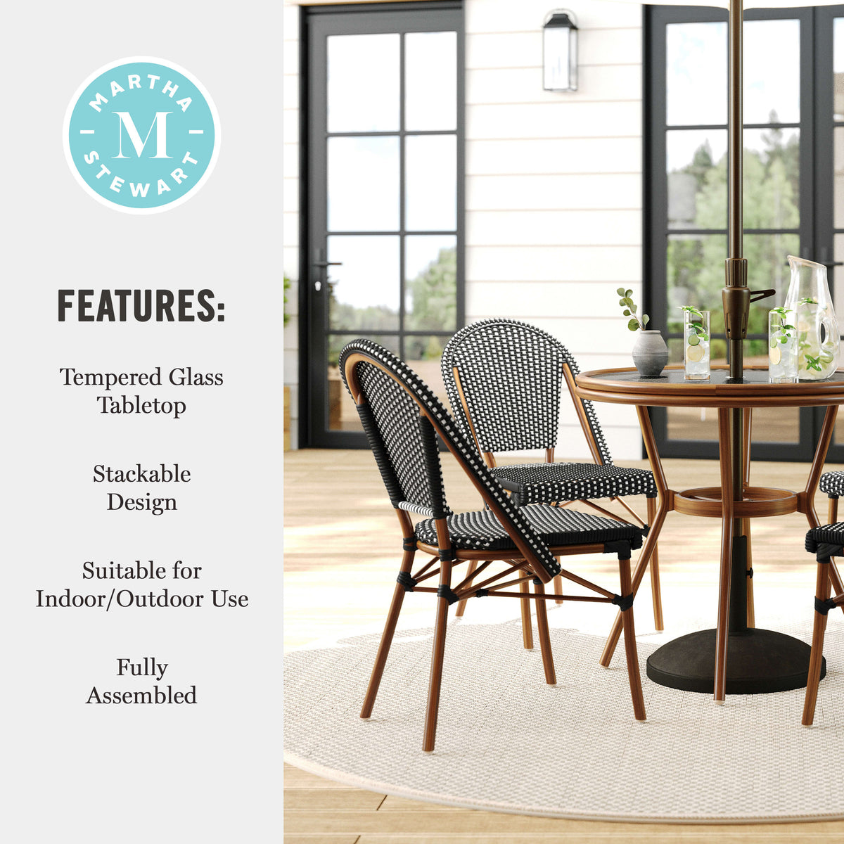 Black & White/Natural Frame |#| All Weather Woven Bistro Table and 4 Chair Set with Aluminum Frames-Black/White