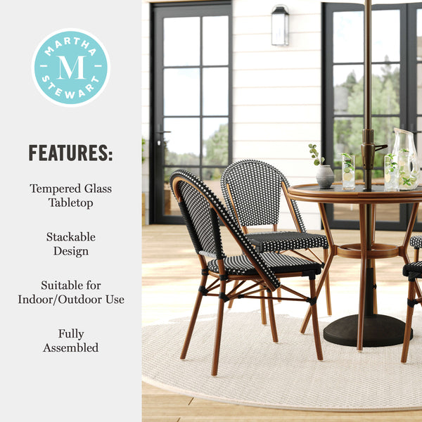Black & White/Natural Frame |#| All Weather Woven Bistro Table and 4 Chair Set with Aluminum Frames-Black/White