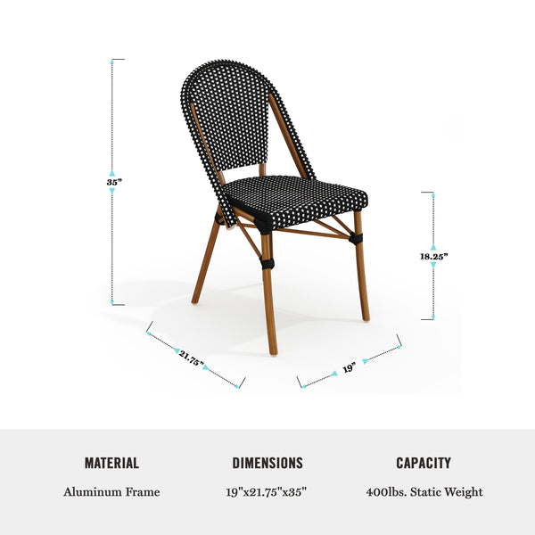 Black & White/Natural Frame |#| All Weather Woven Bistro Table and 4 Chair Set with Aluminum Frames-Black/White