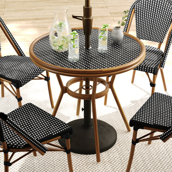 Black & White/Natural Frame |#| All Weather Woven Bistro Table and 4 Chair Set with Aluminum Frames-Black/White