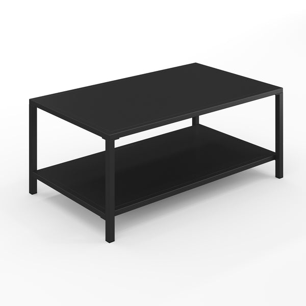 All-Weather Steel Frame Patio Coffee Table with Lower Shelf in Black