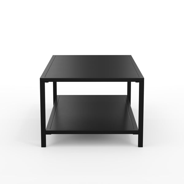 All-Weather Steel Frame Patio Coffee Table with Lower Shelf in Black