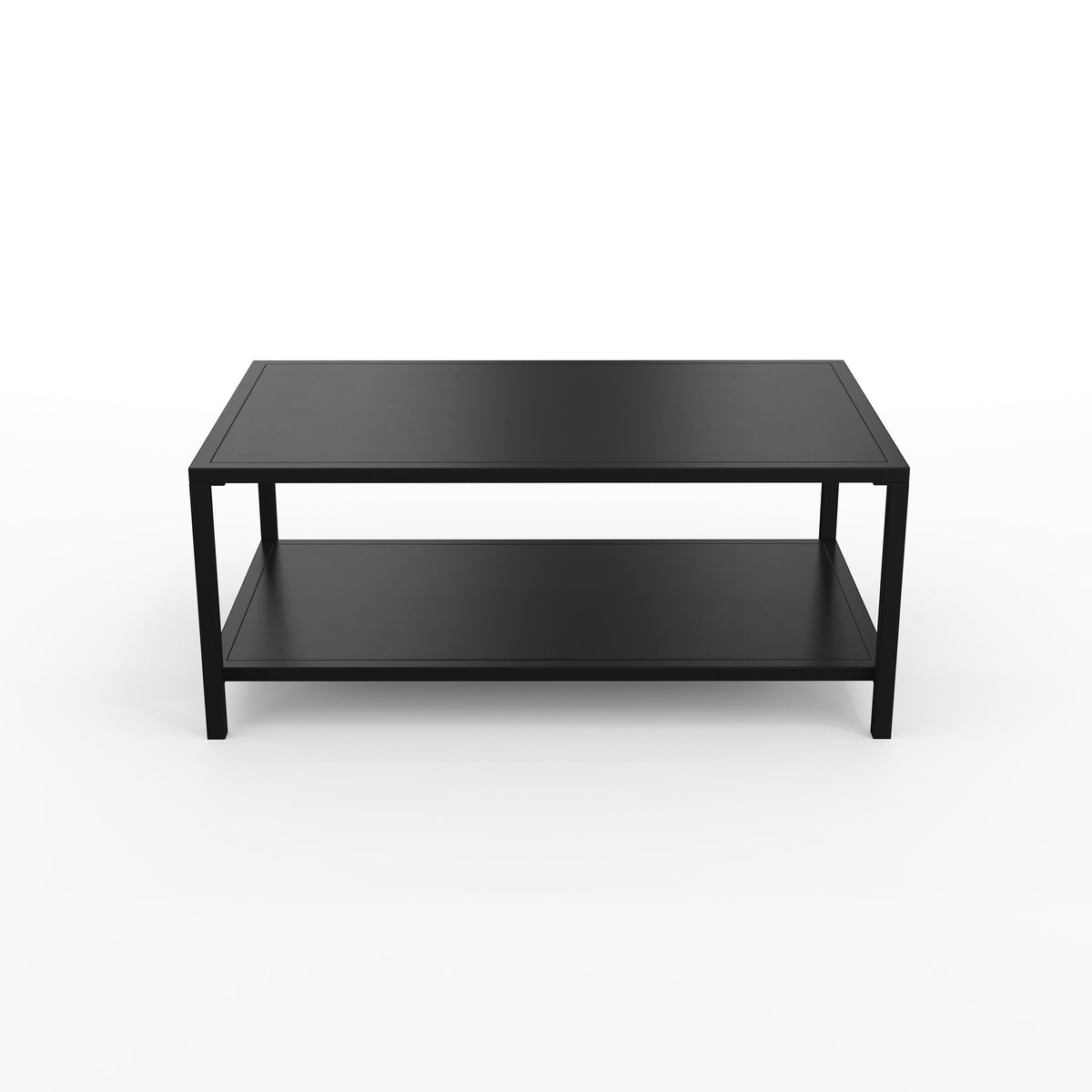 All-Weather Steel Frame Patio Coffee Table with Lower Shelf in Black