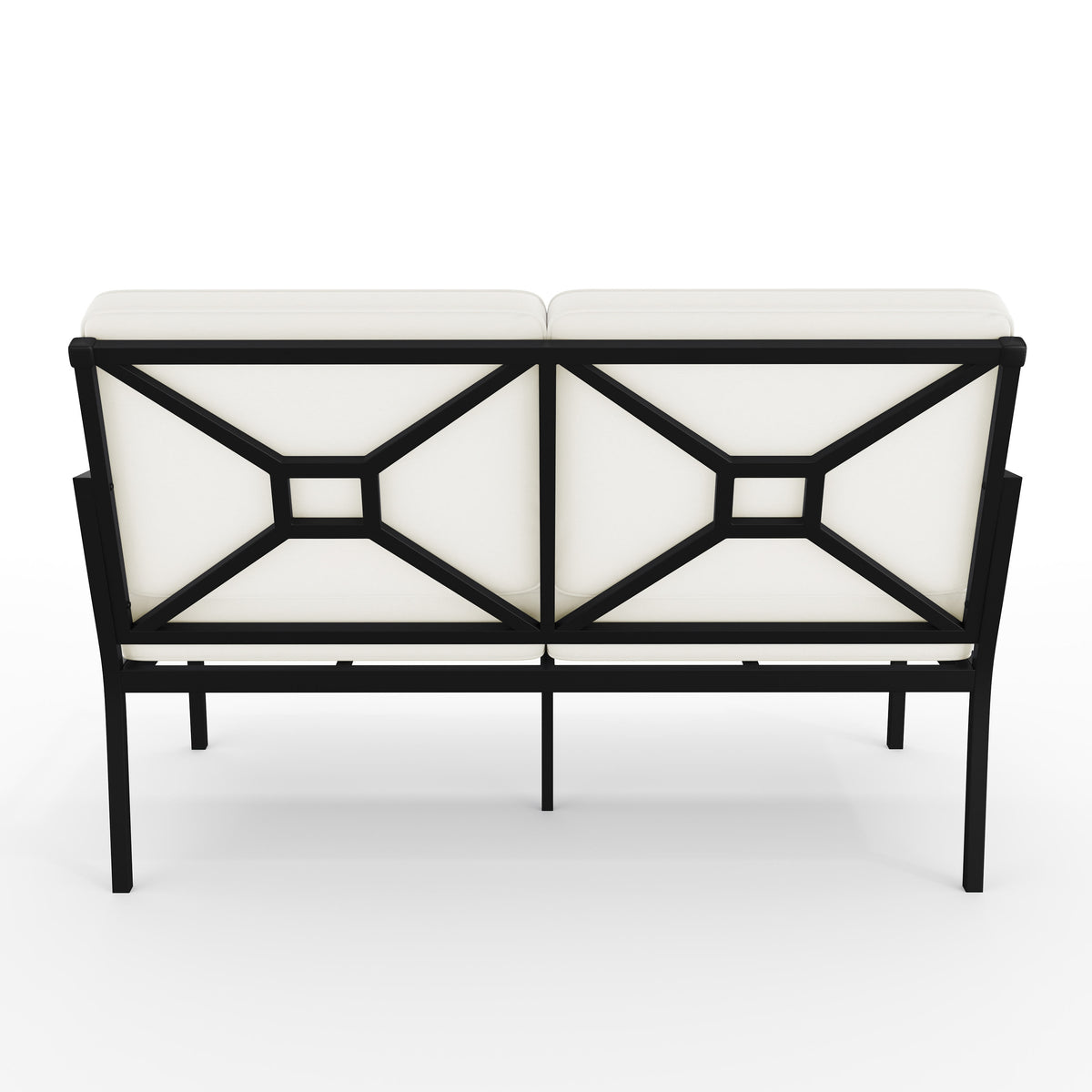 All-Weather Steel Frame Patio Loveseat in Black with Cream Cushions