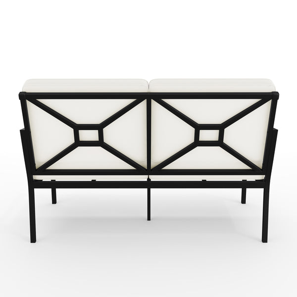 All-Weather Steel Frame Patio Loveseat in Black with Cream Cushions
