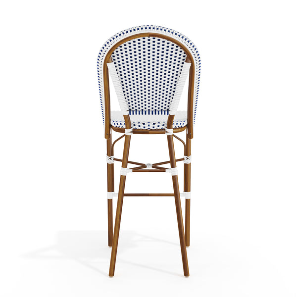 Navy & White/Natural Frame |#| All-Weather Stackable Patio Bistro Bar Stool - White/Navy with Natural Frame