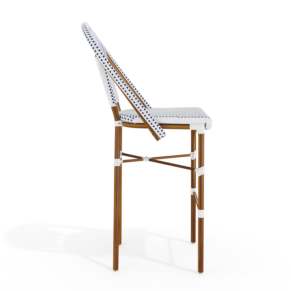 Navy & White/Natural Frame |#| All-Weather Stackable Patio Bistro Bar Stool - White/Navy with Natural Frame