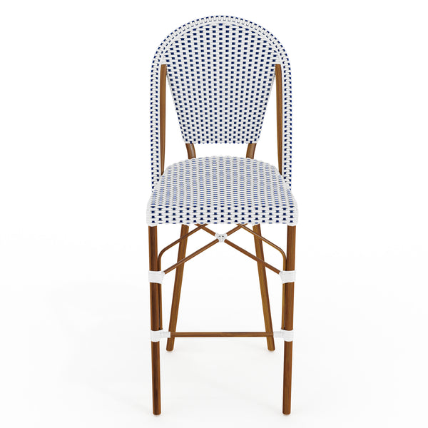 Black & White/Natural Frame |#| All-Weather Stackable Patio Bistro Bar Stool - Black/White with Natural Frame