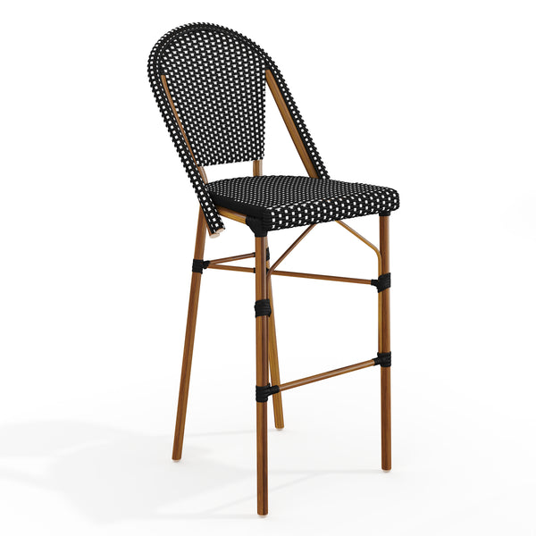 Black & White/Natural Frame |#| All-Weather Stackable Patio Bistro Bar Stool - Black/White with Natural Frame