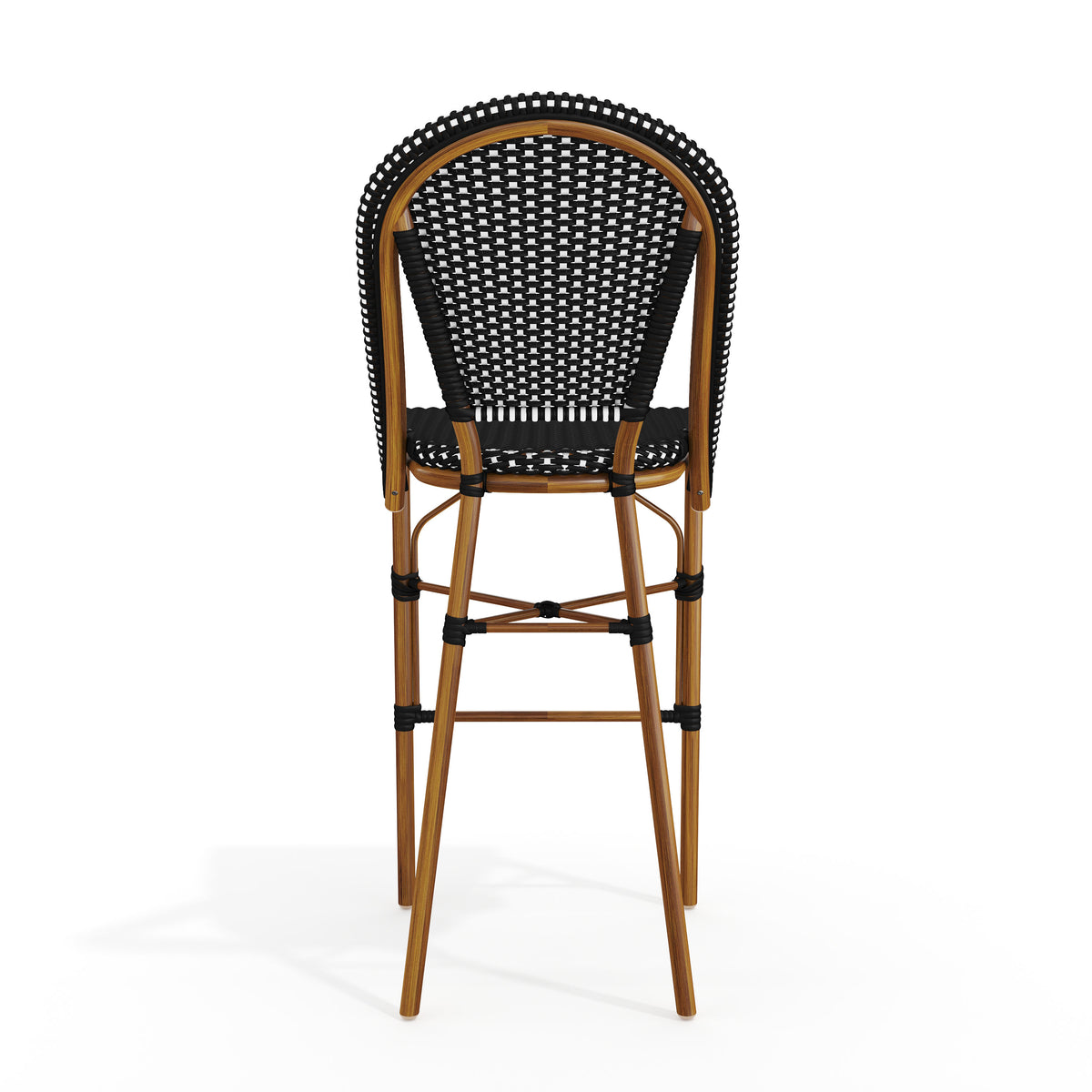 Black & White/Natural Frame |#| All-Weather Stackable Patio Bistro Bar Stool - Black/White with Natural Frame