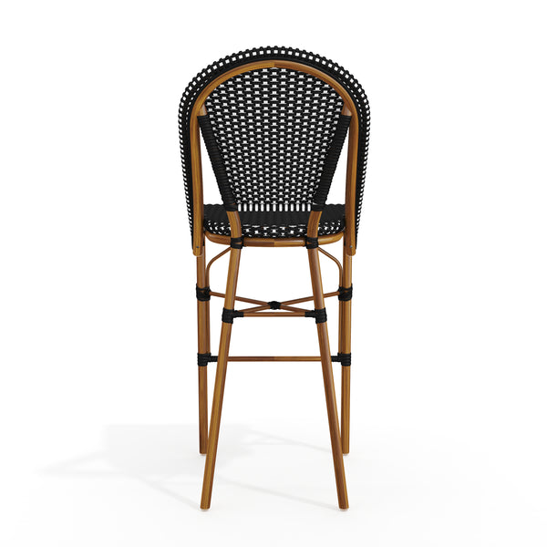 Black & White/Natural Frame |#| All-Weather Stackable Patio Bistro Bar Stool - Black/White with Natural Frame