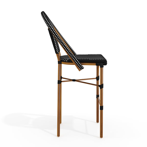 Black & White/Natural Frame |#| All-Weather Stackable Patio Bistro Bar Stool - Black/White with Natural Frame