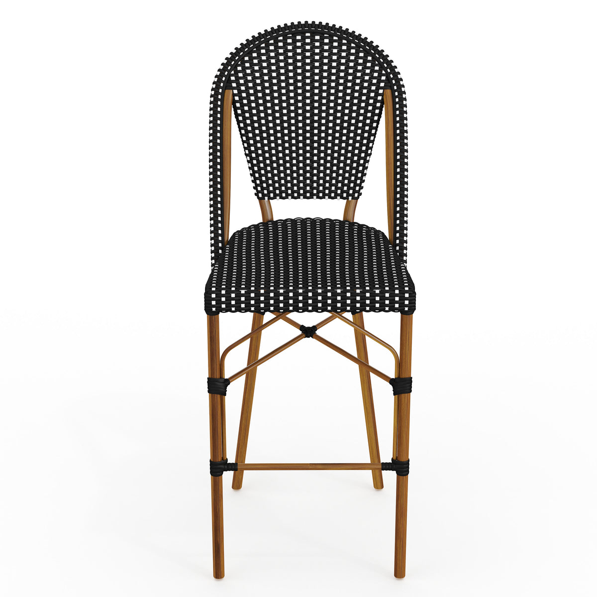 Black & White/Natural Frame |#| All-Weather Stackable Patio Bistro Bar Stool - Black/White with Natural Frame