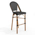 Lily Pond Indoor-Outdoor Stackable Bistro Bar Stool with Woodgrain Aluminum Finish Frame and Woven Rattan Back and Seat