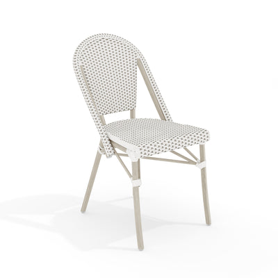 Lily Pond Indoor-Outdoor Stackable Bistro Chair with Woodgrain Aluminum Finish Frame and Woven Rattan Back and Seat - View 1