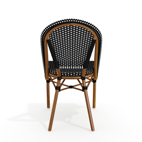 Black & White/Natural Frame |#| All-Weather Stackable Patio Bistro Dining Chair - Black/White with Natural Frame