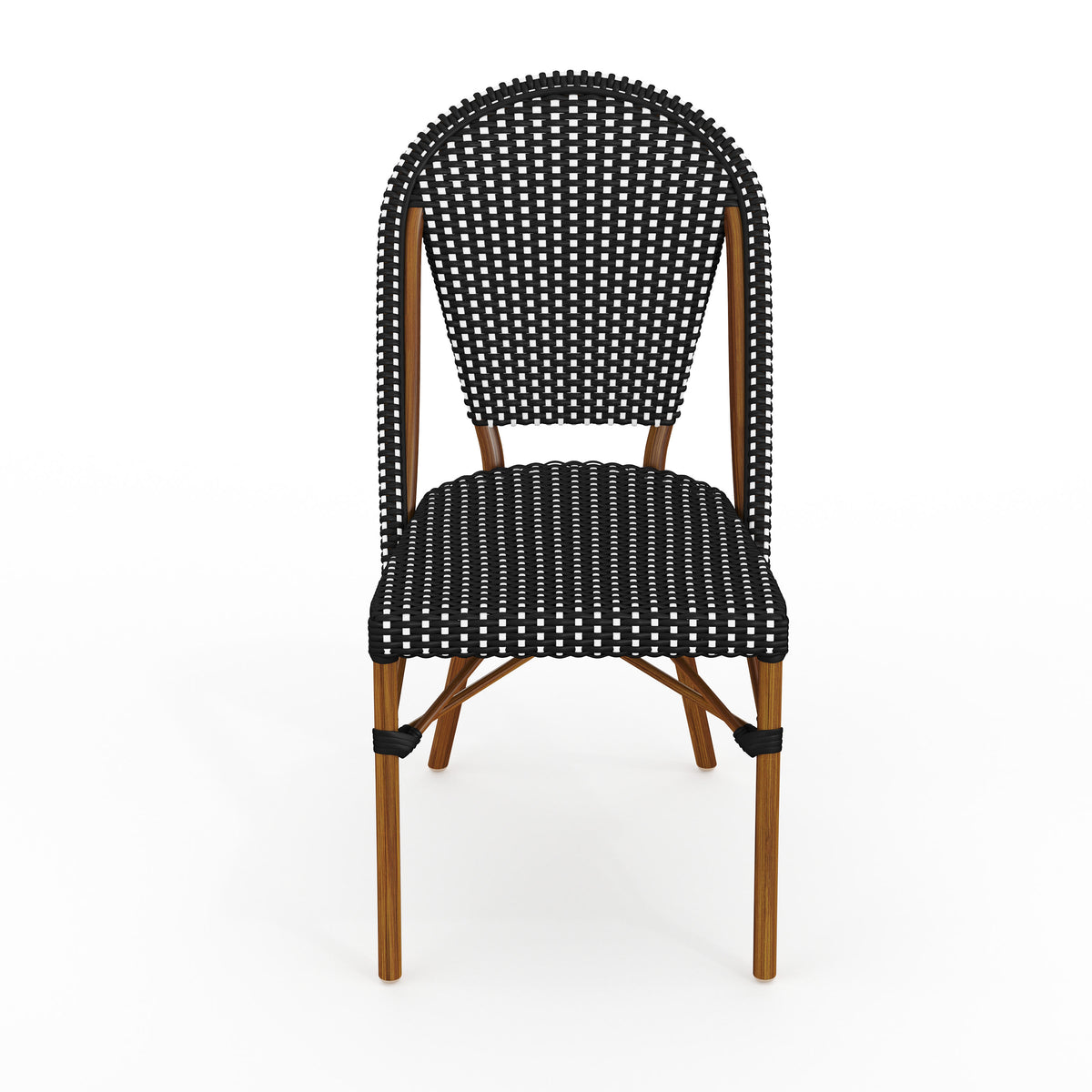 Black & White/Natural Frame |#| All-Weather Stackable Patio Bistro Dining Chair - Black/White with Natural Frame