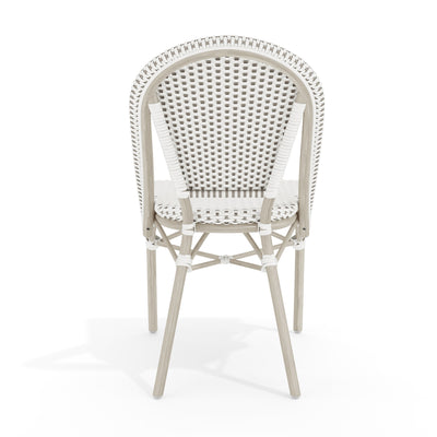 Lily Pond Indoor-Outdoor Stackable Bistro Chair with Woodgrain Aluminum Finish Frame and Woven Rattan Back and Seat - View 2