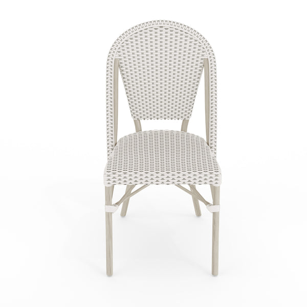 Navy & White/Natural Frame |#| All-Weather Stackable Patio Bistro Dining Chair - White/Navy with Natural Frame