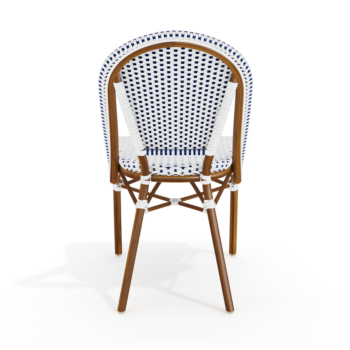 Navy & White/Natural Frame |#| All-Weather Stackable Patio Bistro Dining Chair - White/Navy with Natural Frame