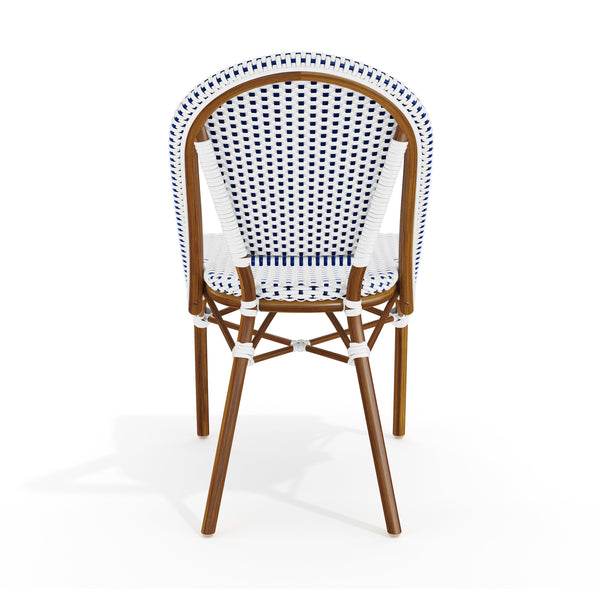 Navy & White/Natural Frame |#| All-Weather Stackable Patio Bistro Dining Chair - White/Navy with Natural Frame
