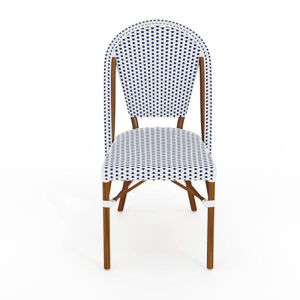 Black & White/Natural Frame |#| All-Weather Stackable Patio Bistro Dining Chair - Black/White with Natural Frame