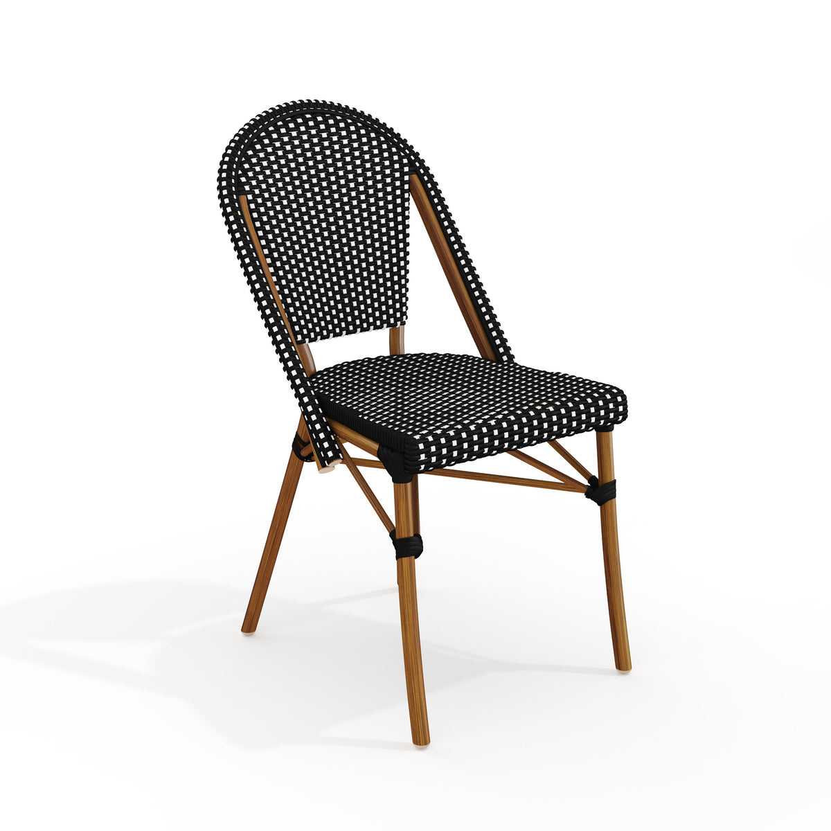 Black & White/Natural Frame |#| All-Weather Stackable Patio Bistro Dining Chair - Black/White with Natural Frame