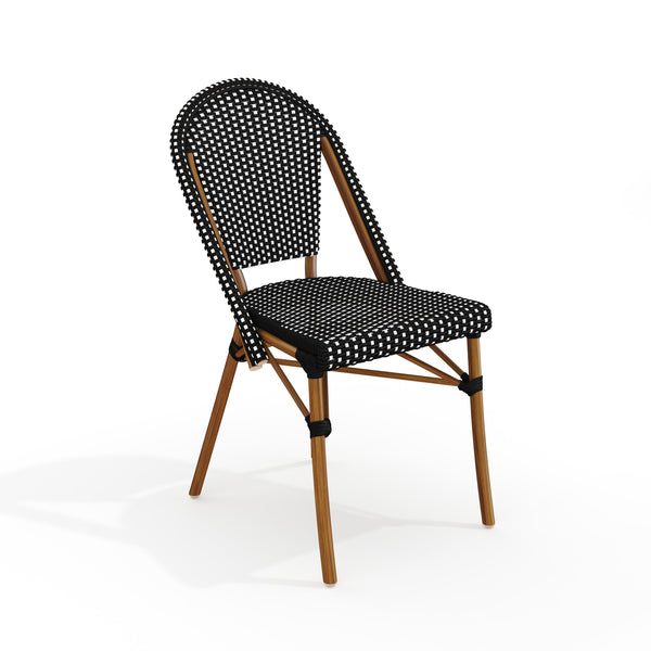 Black & White/Natural Frame |#| All-Weather Stackable Patio Bistro Dining Chair - Black/White with Natural Frame