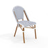 Lily Pond Indoor-Outdoor Stackable Bistro Chair with Woodgrain Aluminum Finish Frame and Woven Rattan Back and Seat