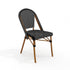 Lily Pond Indoor-Outdoor Stackable Bistro Chair with Woodgrain Aluminum Finish Frame and Woven Rattan Back and Seat