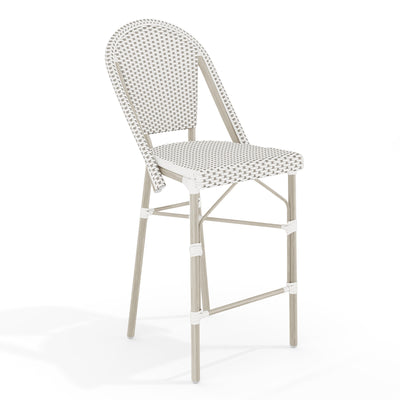 Lily Pond Indoor-Outdoor Stackable Bistro Counter Stool with Woodgrain Aluminum Finish Frame and Woven Rattan Back and Seat - View 1