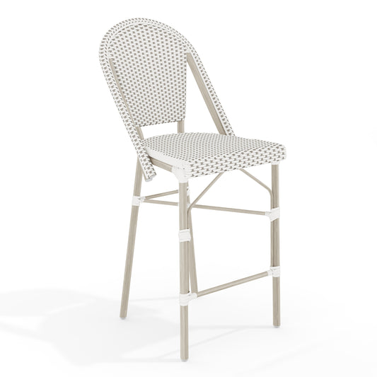 Lily Pond Indoor-Outdoor Stackable Bistro Counter Stool with Woodgrain Aluminum Finish Frame and Woven Rattan Back and Seat