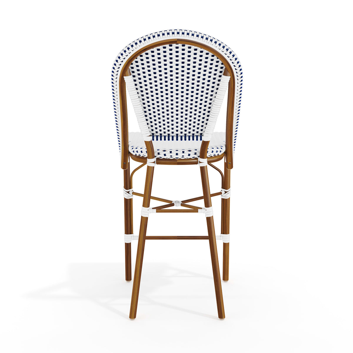 Navy & White/Natural Frame |#| All-Weather Stackable Patio Bistro Counter Stool - White/Navy with Natural Frame