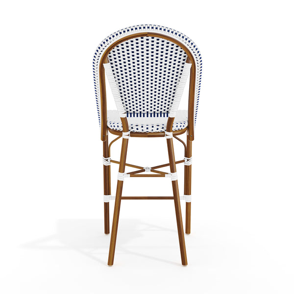 Navy & White/Natural Frame |#| All-Weather Stackable Patio Bistro Counter Stool - White/Navy with Natural Frame