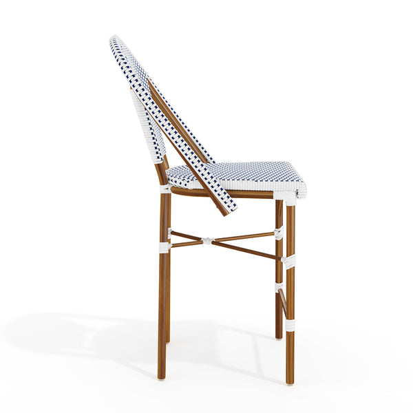 Navy & White/Natural Frame |#| All-Weather Stackable Patio Bistro Counter Stool - White/Navy with Natural Frame