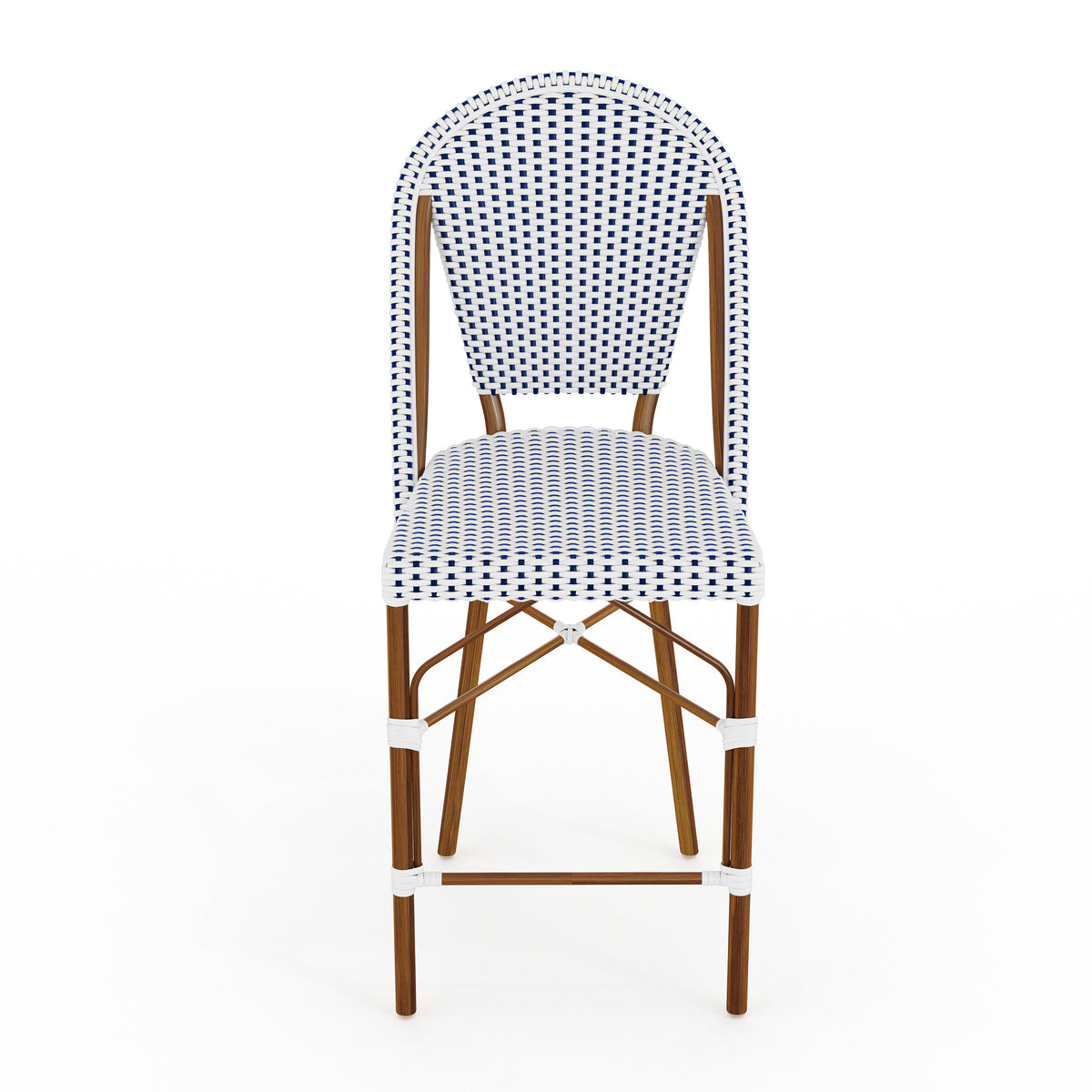 Navy & White/Natural Frame |#| All-Weather Stackable Patio Bistro Counter Stool - White/Navy with Natural Frame