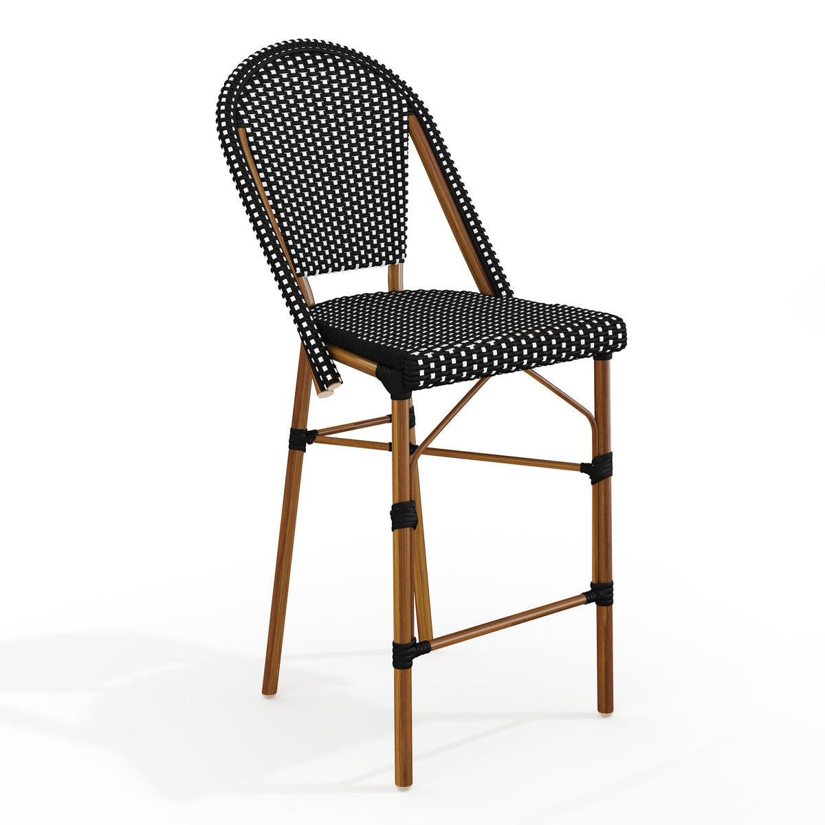 Black & White/Natural Frame |#| All-Weather Stackable Patio Bistro Counter Stool - Black/White with NAT Frame