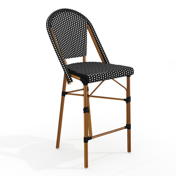 Black & White/Natural Frame |#| All-Weather Stackable Patio Bistro Counter Stool - Black/White with NAT Frame