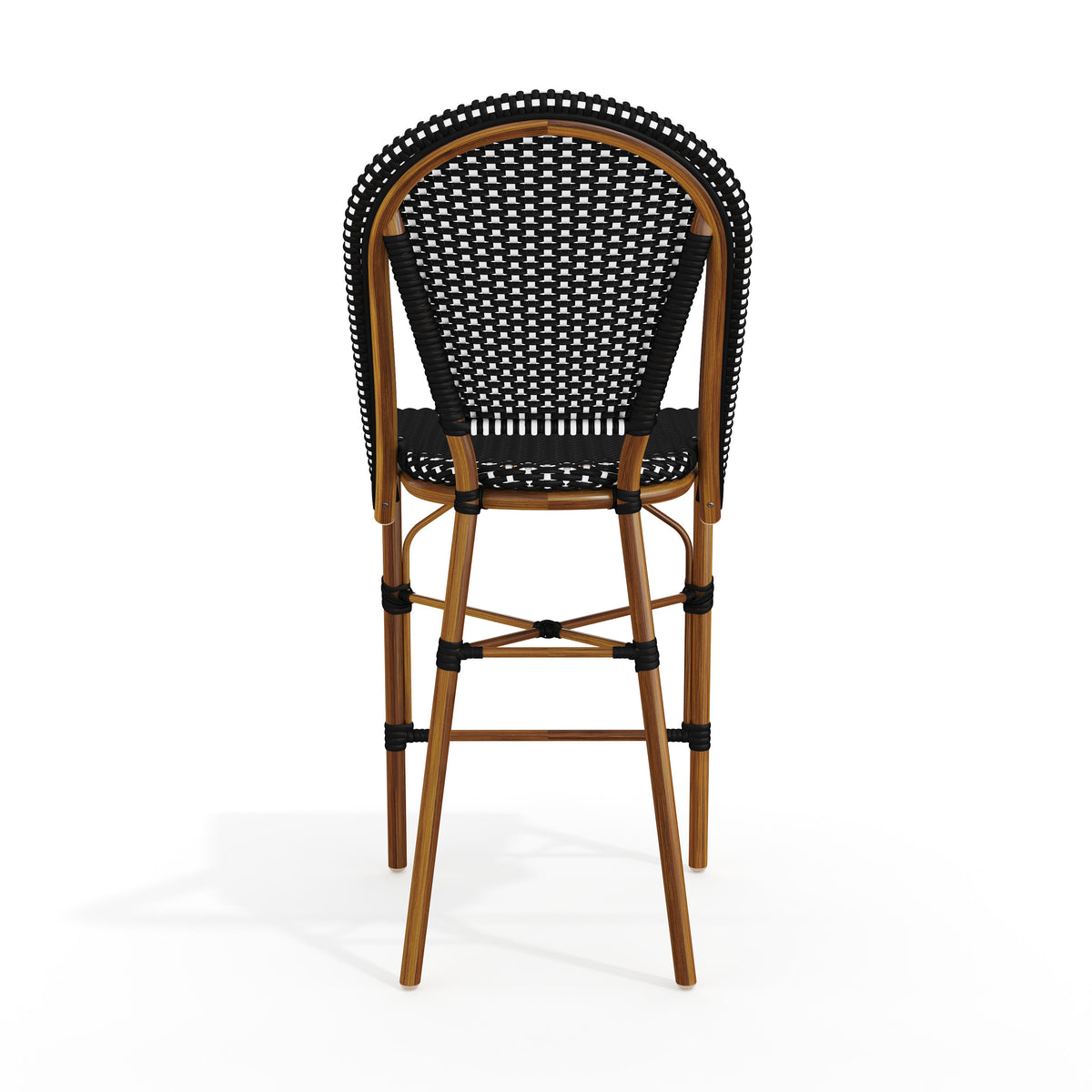 Black & White/Natural Frame |#| All-Weather Stackable Patio Bistro Counter Stool - Black/White with NAT Frame