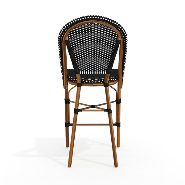 Black & White/Natural Frame |#| All-Weather Stackable Patio Bistro Counter Stool - Black/White with NAT Frame