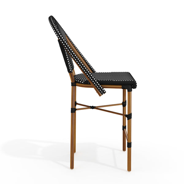 Black & White/Natural Frame |#| All-Weather Stackable Patio Bistro Counter Stool - Black/White with NAT Frame