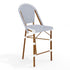 Lily Pond Indoor-Outdoor Stackable Bistro Counter Stool with Woodgrain Aluminum Finish Frame and Woven Rattan Back and Seat