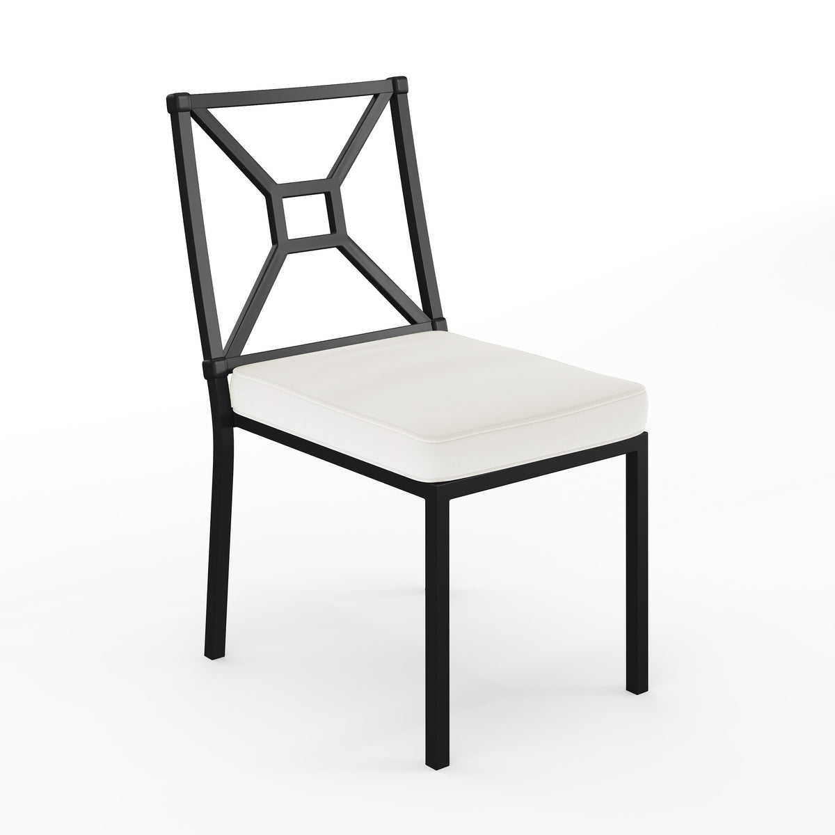 All-Weather Steel Frame Stackable Patio Dining Chair in Black with Cream Cushion