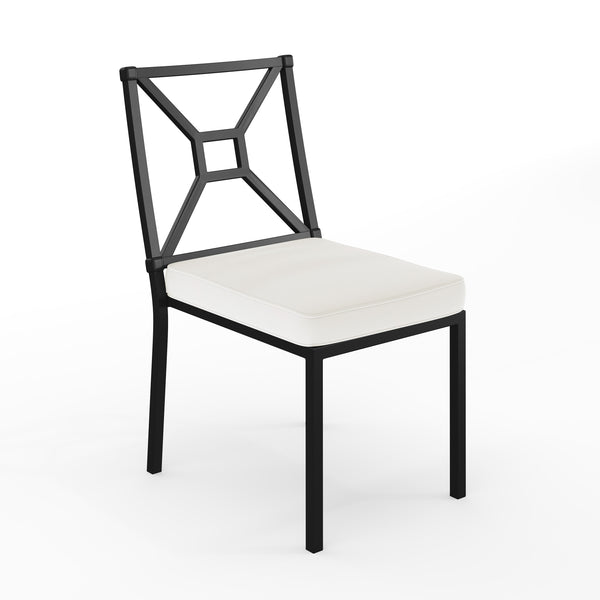 All-Weather Steel Frame Stackable Patio Dining Chair in Black with Cream Cushion