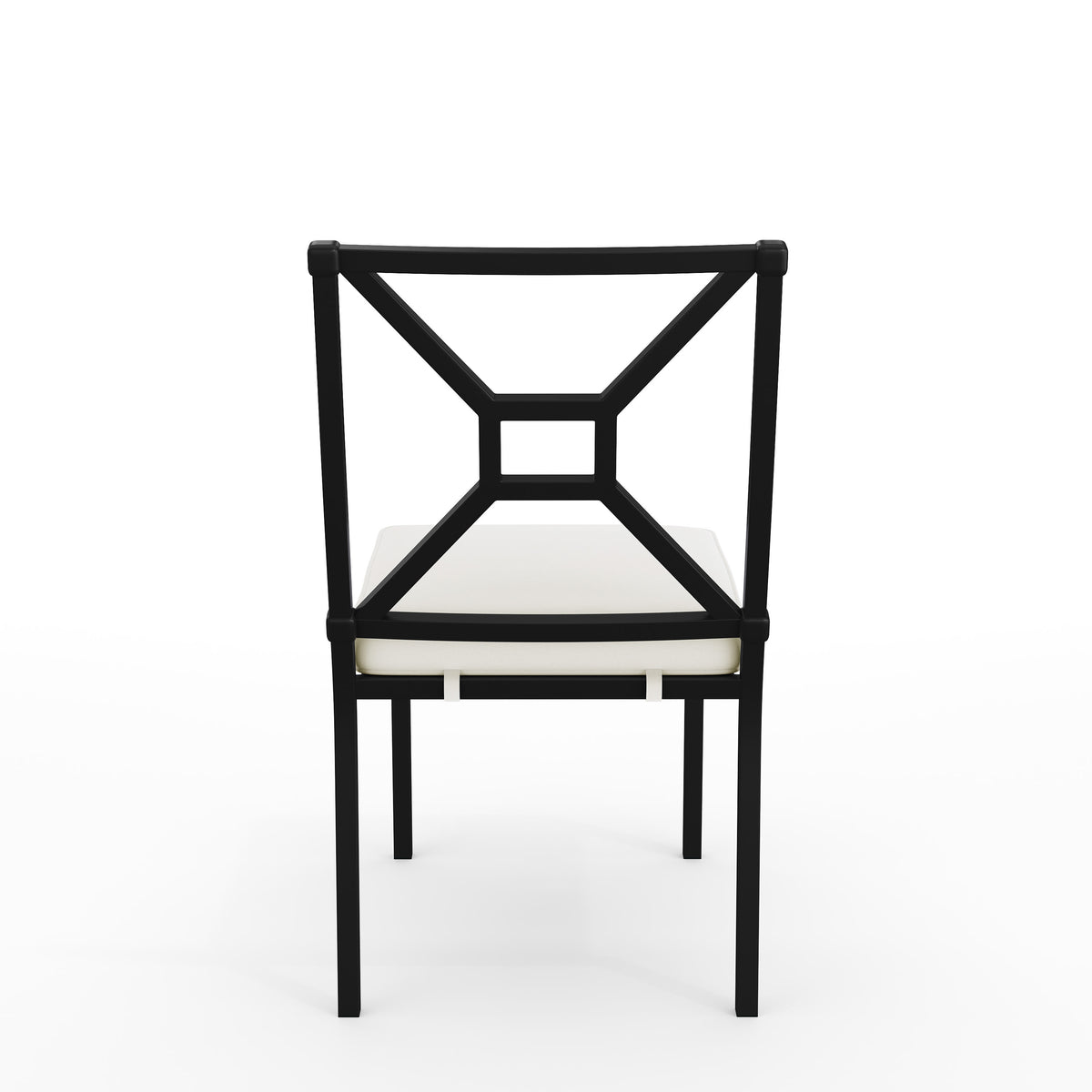 All-Weather Steel Frame Stackable Patio Dining Chair in Black with Cream Cushion